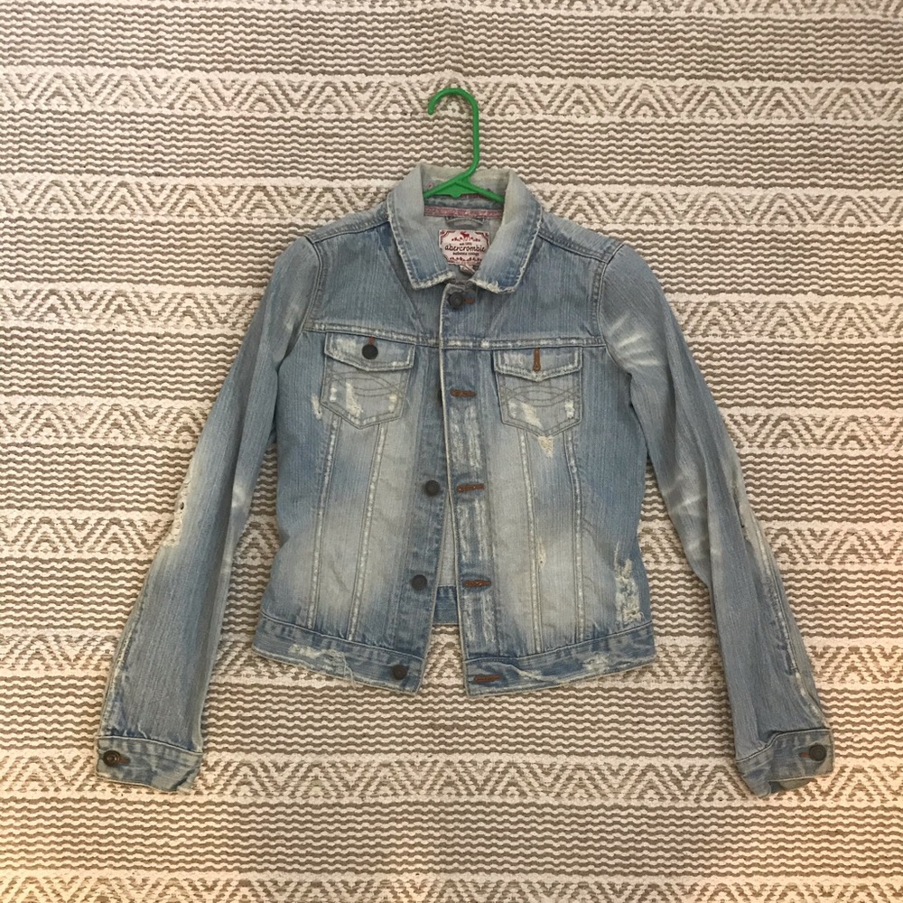 Abercrombie Light Wash Blue Ripped Jean Jacket